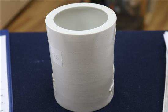 A Chinese biscuit porcelain brush pot, seal mark Wang Binrong, 5in.